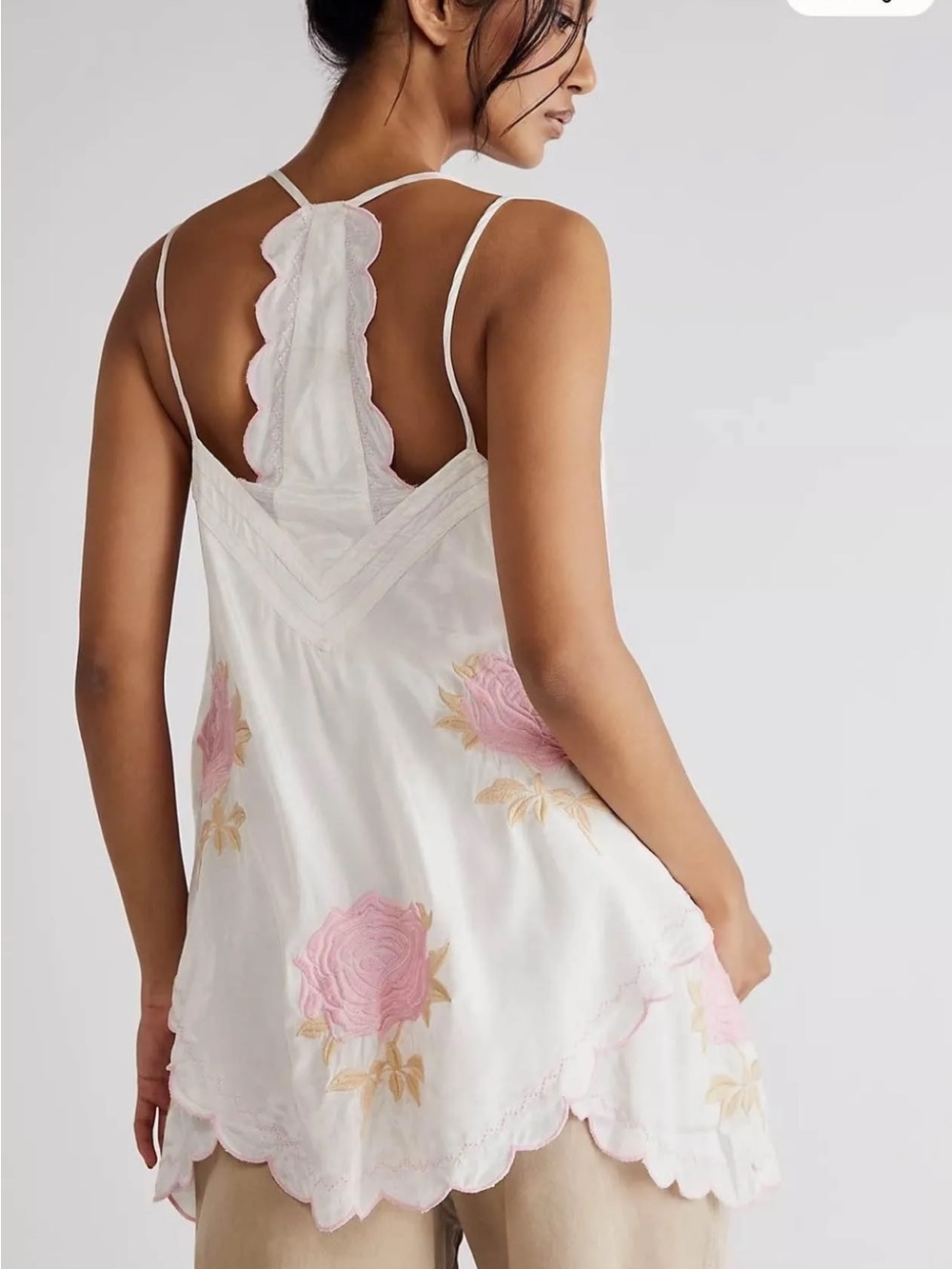 Free People White Floral Embroidered Cami with Pink Roses - Picture 2 of 5